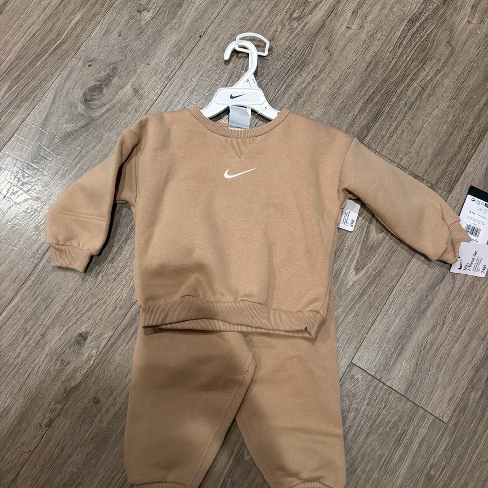 Nike Kids Tan Sweatshirt & Joggers Set - White Swoosh